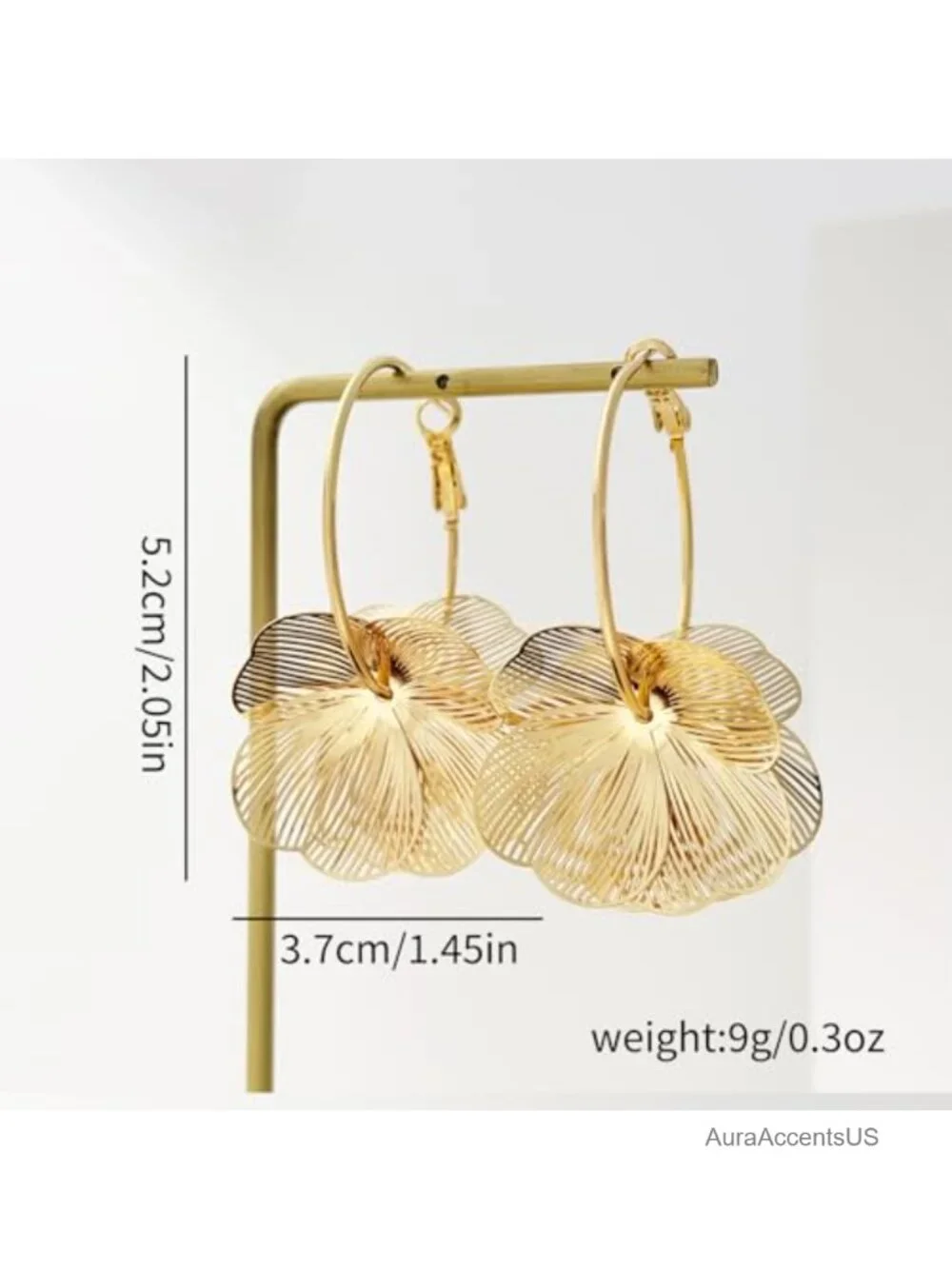 Chunky Flower Dangle Earrings Boho Statement Drop Earrings for Women Brass